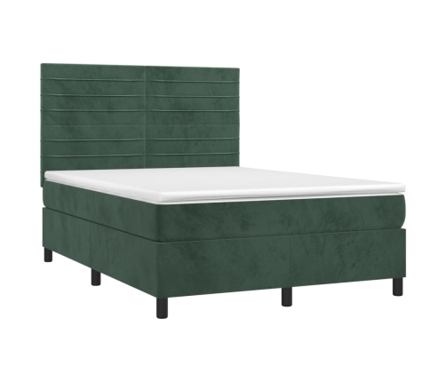 Cama box spring colchón y LED terciopelo verde oscuro 140x190cm