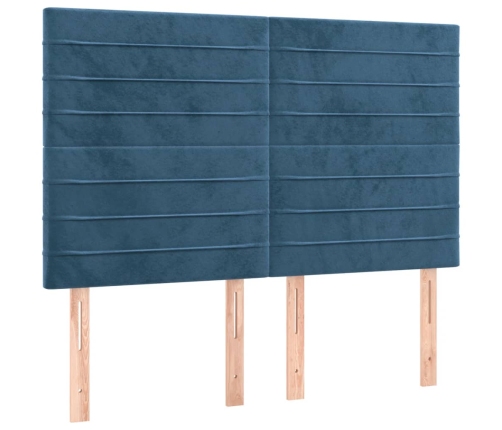 Cama box spring colchón y LED terciopelo azul oscuro 140x190 cm