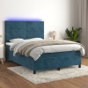 Cama box spring colchón y LED terciopelo azul oscuro 140x190 cm