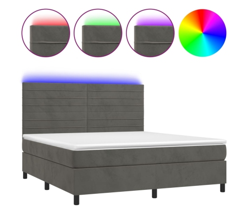 Cama box spring colchón y LED terciopelo gris oscuro 160x200 cm