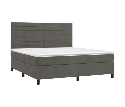 Cama box spring colchón y LED terciopelo gris oscuro 160x200 cm