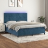 Cama box spring colchón y LED terciopelo azul oscuro 160x200 cm