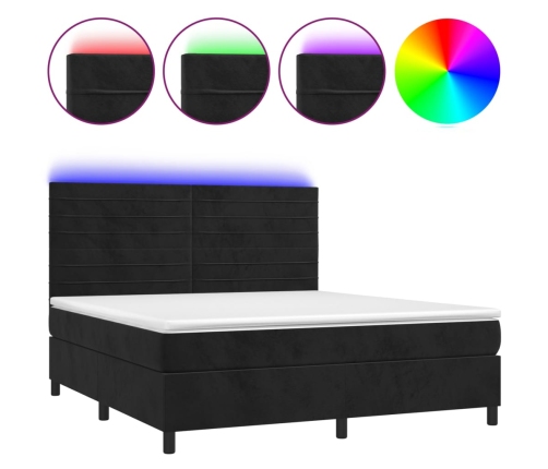 Cama box spring colchón y LED terciopelo negro 180x200 cm