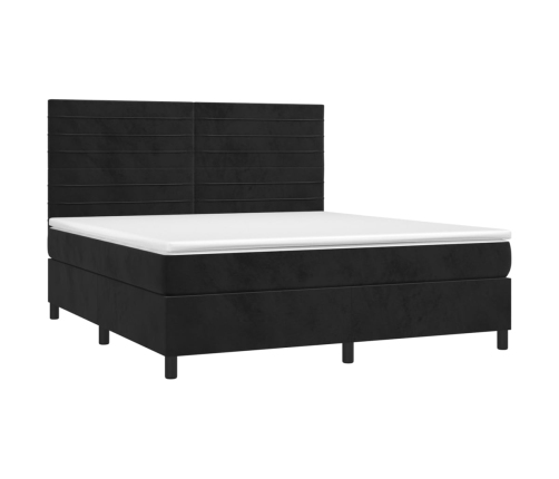 Cama box spring colchón y LED terciopelo negro 180x200 cm