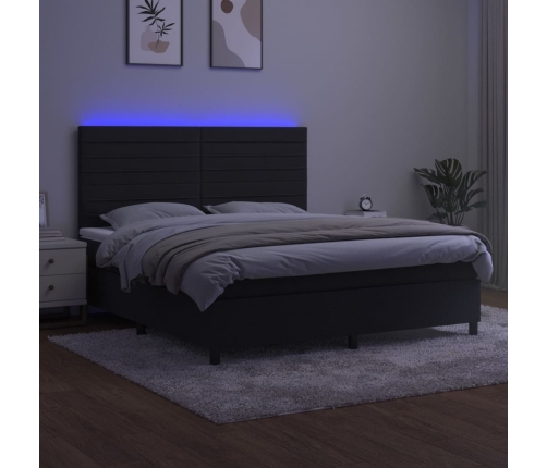 Cama box spring colchón y LED terciopelo negro 180x200 cm