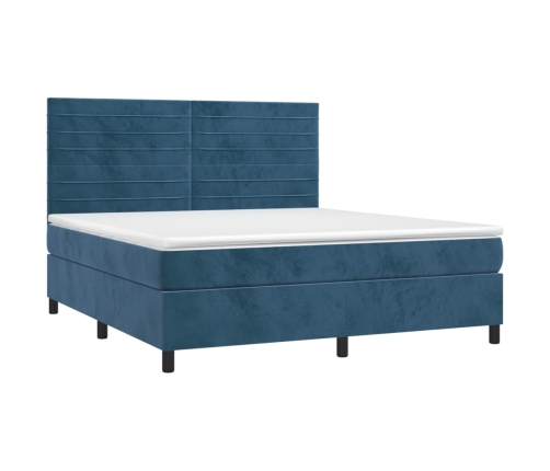 Cama box spring colchón y LED terciopelo azul oscuro 180x200 cm