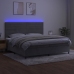 Cama box spring colchón y LED terciopelo gris claro 200x200 cm