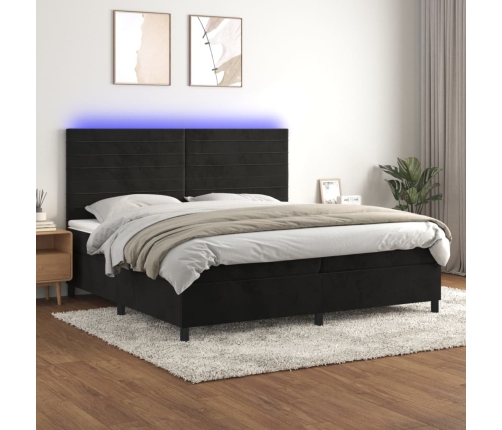 vidaXL Cama box spring colchón y LED terciopelo negro 200x200 cm