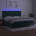 Cama box spring colchón y LED terciopelo verde oscuro 200x200cm