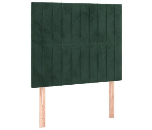 Cama box spring colchón y LED terciopelo verde oscuro 80x200 cm