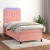 Cama box spring colchón y LED terciopelo rosa 90x190 cm