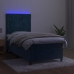 Cama box spring colchón y LED terciopelo azul oscuro 90x200 cm