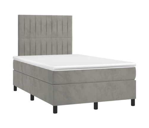 Cama box spring colchón y LED terciopelo gris claro 120x200 cm