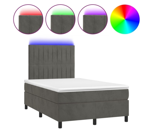 Cama box spring colchón y LED terciopelo gris oscuro 120x200 cm