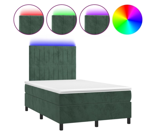 Cama box spring colchón y LED terciopelo verde oscuro 120x200cm