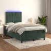 Cama box spring colchón y LED terciopelo verde oscuro 120x200cm