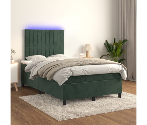 Cama box spring colchón y LED terciopelo verde oscuro 120x200cm