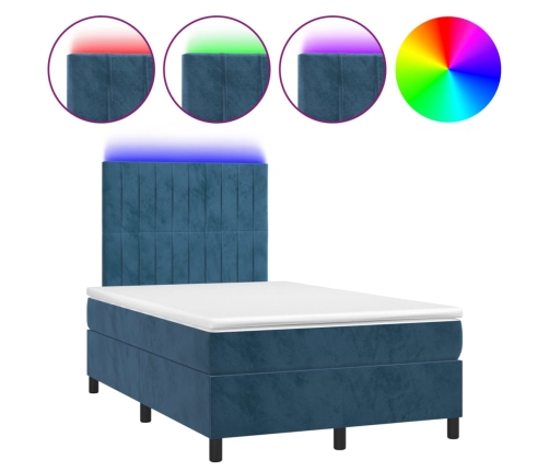 Cama box spring colchón y LED terciopelo azul oscuro 120x200 cm