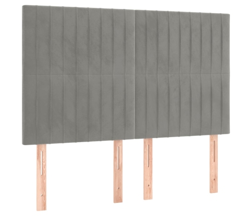 Cama box spring colchón y LED terciopelo gris claro 140x190 cm