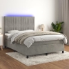 Cama box spring colchón y LED terciopelo gris claro 140x190 cm