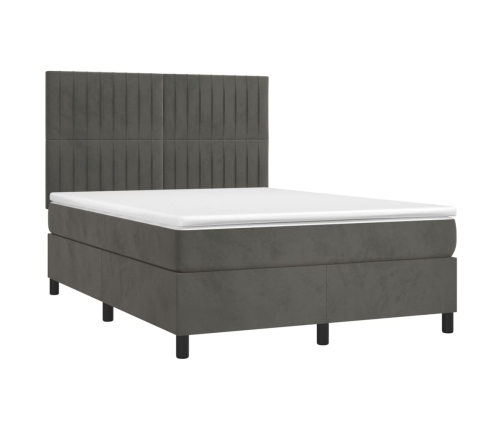 Cama box spring colchón y LED terciopelo gris oscuro 140x190 cm