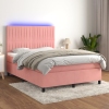 Cama box spring colchón y LED terciopelo rosa 140x190 cm