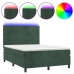 Cama box spring colchón y LED terciopelo verde oscuro 140x200cm