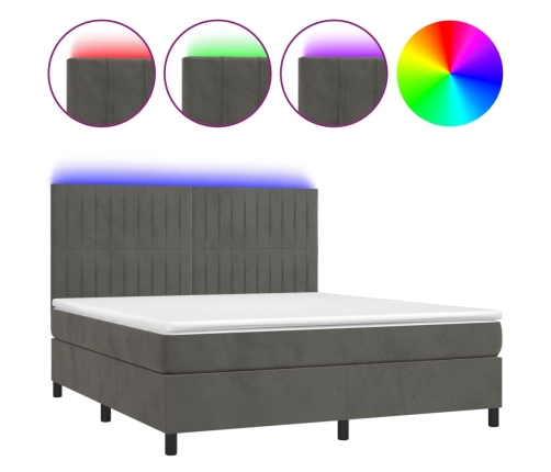 Cama box spring colchón y LED terciopelo gris oscuro 160x200 cm