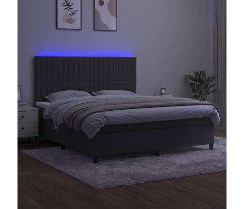 Cama box spring colchón y LED terciopelo gris oscuro 160x200 cm