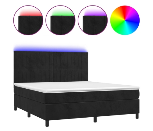 Cama box spring colchón y LED terciopelo negro 160x200 cm