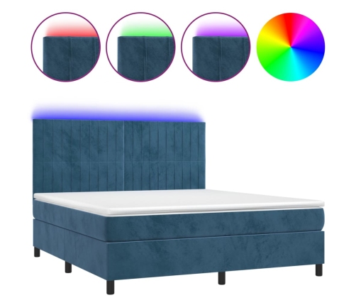 Cama box spring colchón y LED terciopelo azul oscuro 160x200 cm