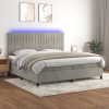 Cama box spring colchón y LED terciopelo gris claro 200x200 cm