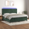 Cama box spring colchón y LED terciopelo verde oscuro 200x200cm