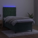 Cama box spring colchón y LED terciopelo verde oscuro 90x200 cm