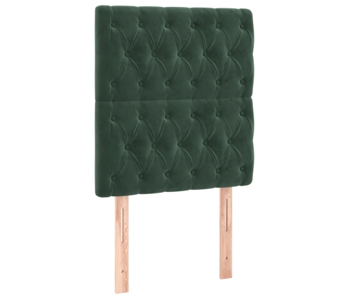 Cama box spring colchón y LED terciopelo verde oscuro 90x200 cm