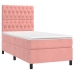 Cama box spring colchón y LED terciopelo rosa 90x200 cm