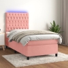 Cama box spring colchón y LED terciopelo rosa 90x200 cm