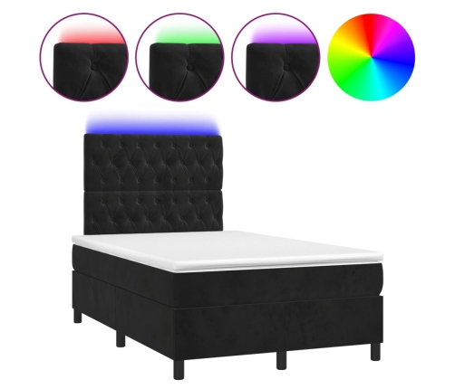 Cama box spring colchón y LED terciopelo negro 120x200 cm