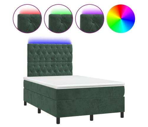 Cama box spring colchón y LED terciopelo verde oscuro 120x200cm