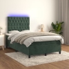 Cama box spring colchón y LED terciopelo verde oscuro 120x200cm