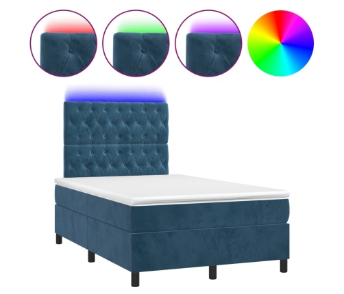 Cama box spring colchón y LED terciopelo azul oscuro 120x200 cm