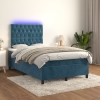 Cama box spring colchón y LED terciopelo azul oscuro 120x200 cm