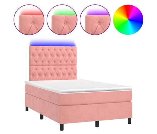 vidaXL Cama box spring colchón y LED terciopelo rosa 120x200 cm