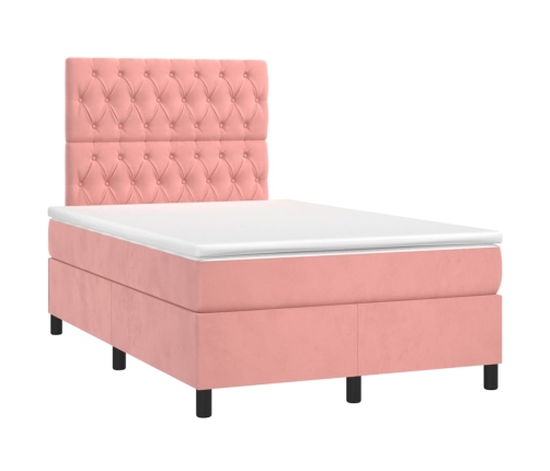 vidaXL Cama box spring colchón y LED terciopelo rosa 120x200 cm