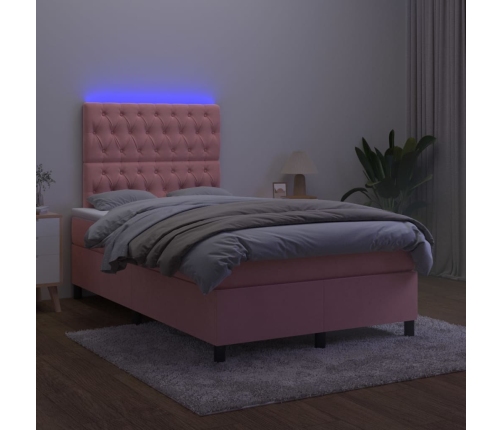 vidaXL Cama box spring colchón y LED terciopelo rosa 120x200 cm