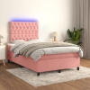 vidaXL Cama box spring colchón y LED terciopelo rosa 120x200 cm