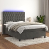 Cama box spring colchón y LED terciopelo gris oscuro 140x190 cm