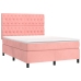 Cama box spring colchón y LED terciopelo rosa 140x190 cm