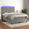 Cama box spring colchón y LED terciopelo gris claro 140x200 cm