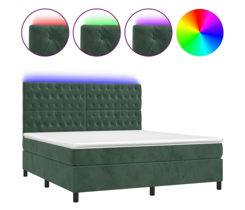 Cama box spring colchón y LED terciopelo verde oscuro 160x200cm